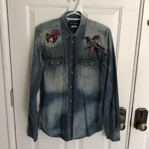 Dolce & Gabbana - Bird Embroidered Bleached Denim Shirt